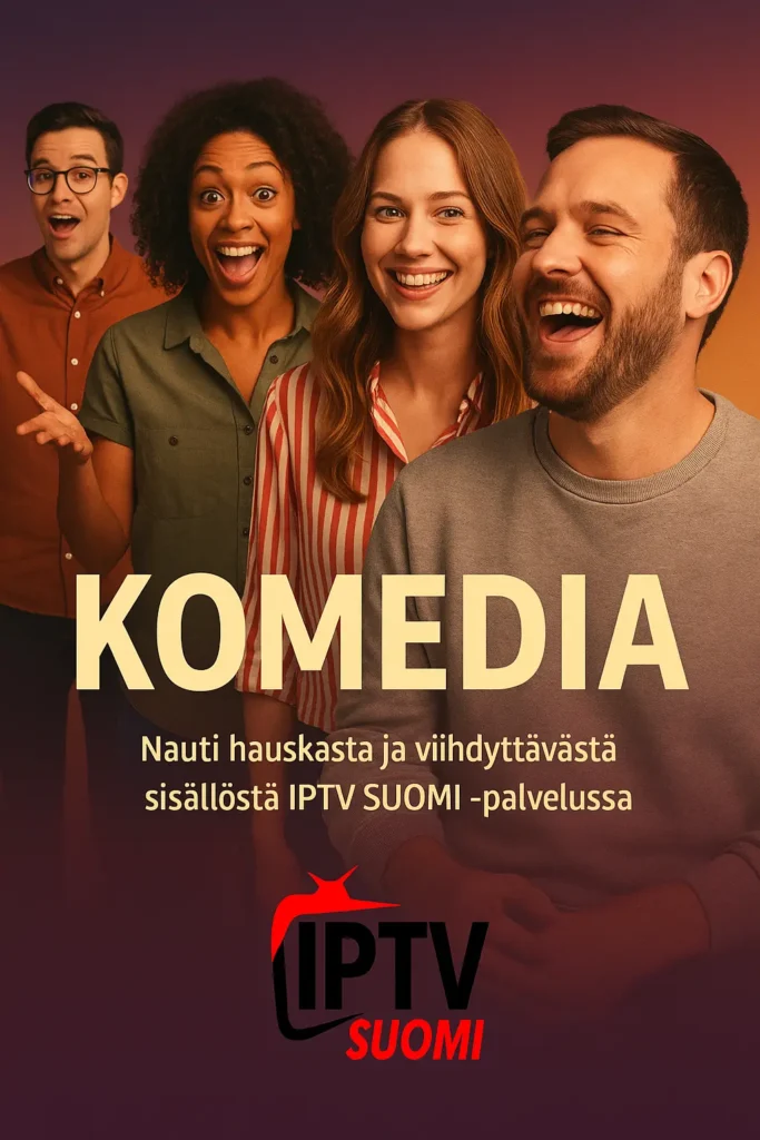 iptv finland 4 Group of people promoting comedy content.